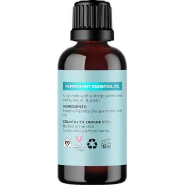 Peppermint Essential Oil for Diffuser Aromatherapy - 100% Pure Peppermint Oil for Hair Skin and Nails Plus Undiluted Refreshing Aromatherapy Essential Oil for Diffusers Baths and Topical Uses 1oz