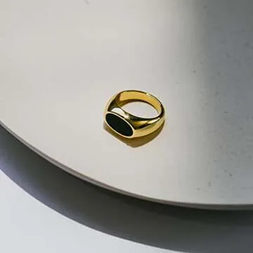 Aurelia Mae Black Enamel Oval Statement Ring 18K Gold
