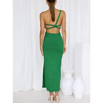 ANRABESS Women Summer One Shoulder Sleeveless Maxi Dress Cutout Sexy Bodycon Semi Formal Dinner Date Vacation Dresses Green Large