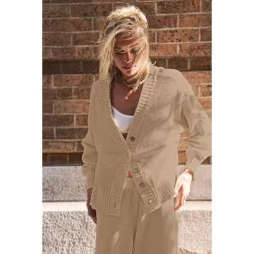 SAUKOLE Womens 2 Piece Sweater Matching Sets Fashion Oversized Cardigan and Baggy Long Pants Knitted Outfits Set Sweatsuit