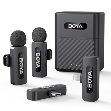 BOYA V3 Combo Wireless Microphone for iPhone/Andriod/PC/Laptop with USB-C/Lightning Port, 36H Battery Life with Charging Case, Noise Canceling Lapel Microphone Wireless Mini Mic for Video Recording