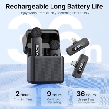 BOYA V3 Combo Wireless Microphone for iPhone/Andriod/PC/Laptop with USB-C/Lightning Port, 36H Battery Life with Charging Case, Noise Canceling Lapel Microphone Wireless Mini Mic for Video Recording