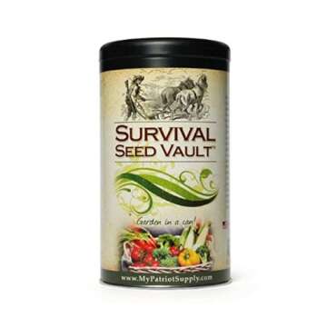 Survival Seed Vault Non-GMO Hardy Heirloom Seeds for Long-Term Emergency Storage – 20 Variety Pack in a Sturdy Can