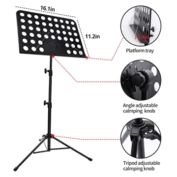 Adjustable Music Stand with Carry Bag for Musicians