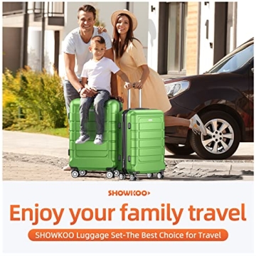 SHOWKOO Expandable Luggage Set Durable PC+ABS 3pcs Green