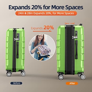 SHOWKOO Expandable Luggage Set Durable PC+ABS 3pcs Green