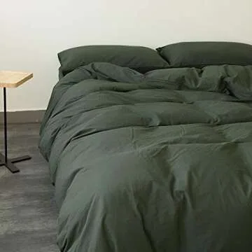 MKXI Olive Green Duvet Cover Queen Soft Textured Cotton