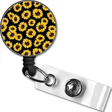 Sunflower Badge Reels Retractable with Clip, Id Badge Holders Cute, Student Retractable 360° Buckle Badge Card Name Hanging Key Chain for Nurses Work Teacher Women