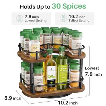 Stylish 10" Adjustable Lazy Susan Spice Rack for Kitchen