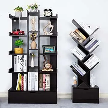 YAHARBO Bookcase with Drawer - 12 Shelves & Stylish Design