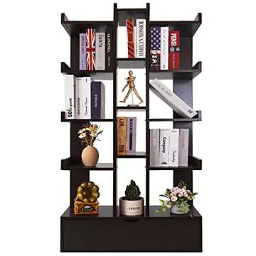 YAHARBO Bookcase with Drawer - 12 Shelves & Stylish Design