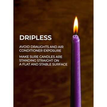 CANDWAX 12 inch Taper Candles Set of 12 - Dripless and Smokeless Candle Unscented - Slow Burning Candle Sticks - Purple Candles