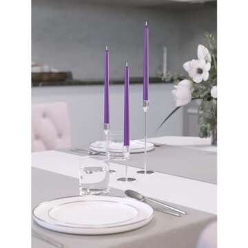 CANDWAX 12 inch Taper Candles Set of 12 - Dripless and Smokeless Candle Unscented - Slow Burning Candle Sticks - Purple Candles