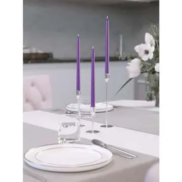 CANDWAX 12 inch Taper Candles Set of 12 - Dripless and Smokeless Candle Unscented - Slow Burning Candle Sticks - Purple Candles