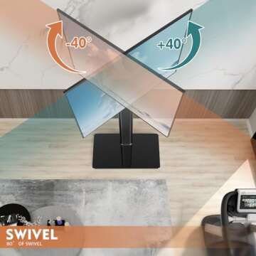 Universal Floor TV Stand with Mount 80 Degree Swivel Height Adjustable and Space Saving Design for M...