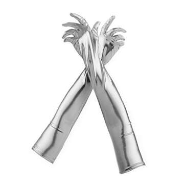 Pin Up Doll, Long Wet Look Faux Leather Gloves For Women, Shiny Metallic Finish, Halloween Accessory, Women’s Costume Gloves