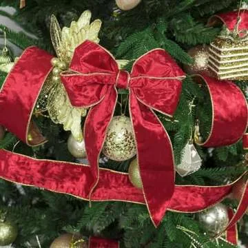 MEEDEE Crushed Red Velvet Ribbon with Gold Back Double Sided Christmas Wired Ribbon 2.5 Inch Velvet Wired Ribbon 10 Yards Red and Gold Ribbon for Christmas Tree, Wreath Supplies, Crafts Bow Making