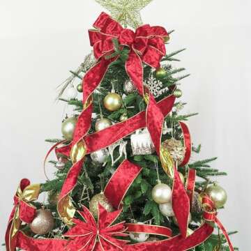 MEEDEE Crushed Red Velvet Ribbon with Gold Back Double Sided Christmas Wired Ribbon 2.5 Inch Velvet Wired Ribbon 10 Yards Red and Gold Ribbon for Christmas Tree, Wreath Supplies, Crafts Bow Making