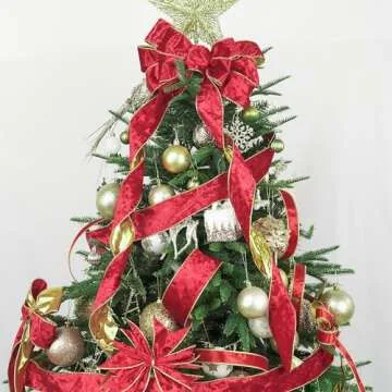 MEEDEE Crushed Red Velvet Ribbon with Gold Back Double Sided Christmas Wired Ribbon 2.5 Inch Velvet Wired Ribbon 10 Yards Red and Gold Ribbon for Christmas Tree, Wreath Supplies, Crafts Bow Making