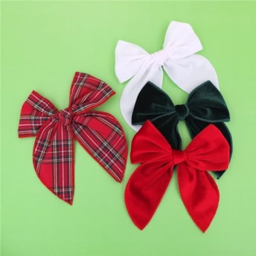 Velvet Plaid Bow Hair Clips for Little Girls and Moms