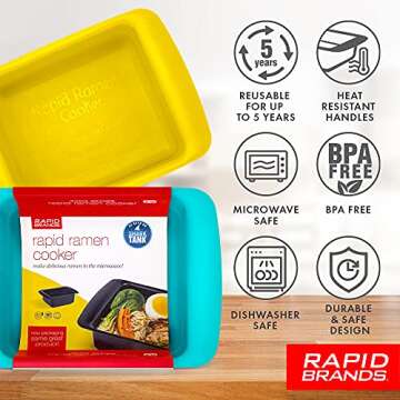 Rapid Ramen Cooker Deluxe | Microwave 2 Packs of Ramen in 3 Minutes | Perfect for Dorm, Small Kitchen, or Office | Dishwasher-Safe, Microwaveable, & BPA-Free