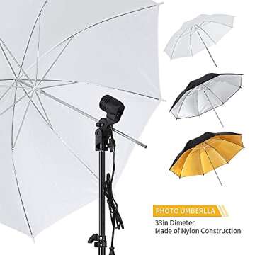 LOMTAP Backdrop Stand Green Screen Photography Lighting Kit 3 Softboxes 5 Photo Umbrellas 5 in1 Reflector Accessories for Video Equipments Studio Lights Parties
