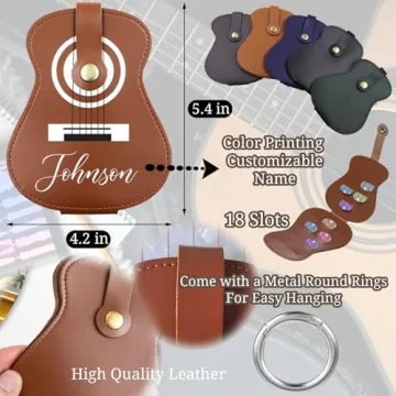 Personalized Leather Guitar Picks Holder – 18 Slots