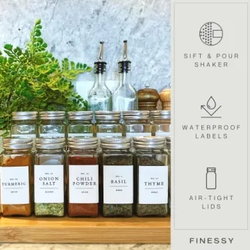 FINESSY Glass Spice Jars Stylish 23-Pack with Lids