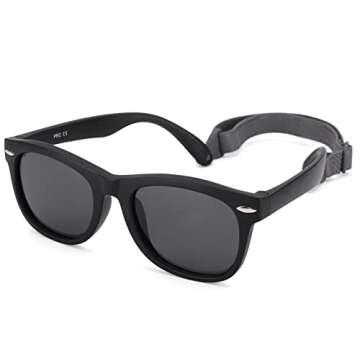 COASION Bendable Flexible Polarized Baby Sunglasses with Strap for Newborn Infant Boys Girls Age 0-24 Months CA9018 (Matte Black/Gray)