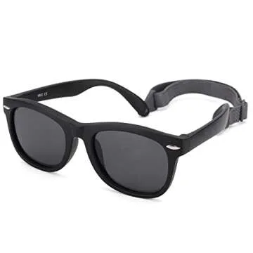 COASION Bendable Flexible Polarized Baby Sunglasses with Strap for Newborn Infant Boys Girls Age 0-24 Months CA9018 (Matte Black/Gray)