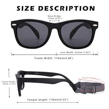 COASION Bendable Flexible Polarized Baby Sunglasses with Strap for Newborn Infant Boys Girls Age 0-24 Months CA9018 (Matte Black/Gray)