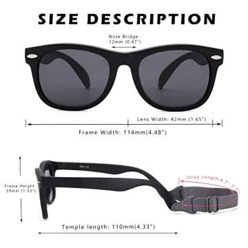 COASION Bendable Flexible Polarized Baby Sunglasses with Strap for Newborn Infant Boys Girls Age 0-24 Months CA9018 (Matte Black/Gray)