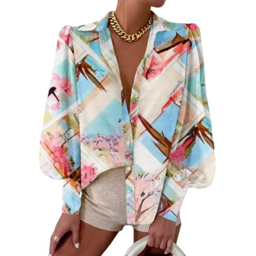 EVALESS Womens Long Sleeve Tops Button Down Shirts for Women Business Casual Boho Clothes for Work C...