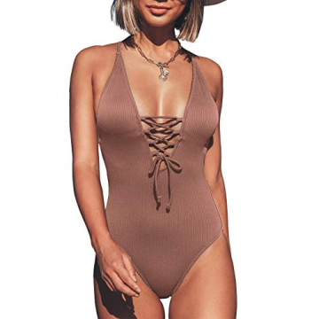 CUPSHE V Neck Lace Up One Piece Swimsuit for Women