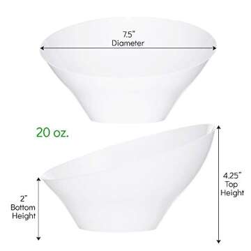 PLASTICPRO Disposable Angled Plastic Bowls - Elegant White Party Bowls Set of 4
