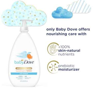 Baby Dove Sensitive Skin Care Body Lotion For Delicate Baby Skin Rich Moisture With 24-Hour Moisturizer, 20 fl oz (Package May Vary)