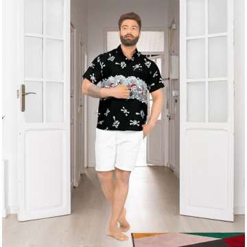 LA LEELA Men's Hawaiian Short Sleeve Button Up Beach Caribbean Shirt Fashion Pirates Cruise Shirts f...
