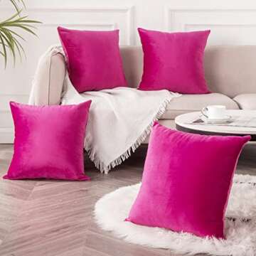 Yonous Throw Pillow Covers, Velvet Soft Decorative Cushion Case for Sofa Bedroom Car, Set of 4, 18x18 Inch, Hot Pink