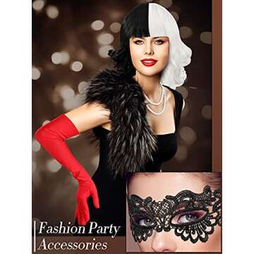 6 Pieces Black and White Wigs Cosplay Costume Set Halloween Party 1920s Accessories Costume for Women(Classic Style)