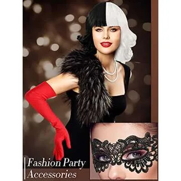 6 Pieces Black and White Wigs Cosplay Costume Set Halloween Party 1920s Accessories Costume for Women(Classic Style)