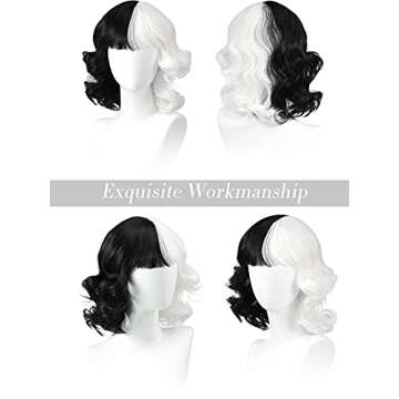 6 Pieces Black and White Wigs Cosplay Costume Set Halloween Party 1920s Accessories Costume for Women(Classic Style)