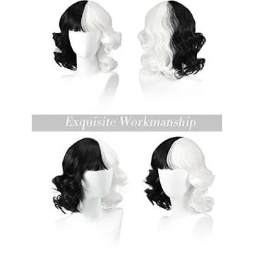 6 Pieces Black and White Wigs Cosplay Costume Set Halloween Party 1920s Accessories Costume for Women(Classic Style)