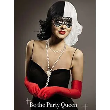 6 Pieces Black and White Wigs Cosplay Costume Set Halloween Party 1920s Accessories Costume for Women(Classic Style)