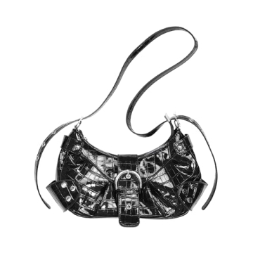 MadGrandeur Cute Little Black Purse, Black Shoulder Bag for Women with Gothic Punk Studded, Goth Bla...