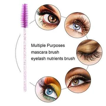 Elisel 100 PCS Disposable Mascara Brushes Crystal Eyelash Brushes Mascara Wands Applicator Eyelash Extensions Makeup Tools Eyebrow Brush (Purple)