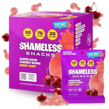 Shameless Snacks Super Sour Cherry Bomb Gummies - Healthier Low Calorie Candy