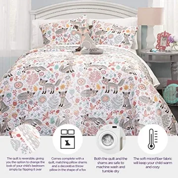 Lush Decor Pixie Fox Reversible Quilt Set for Kids & Toddlers
