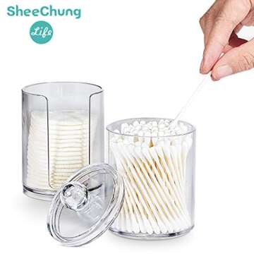 SheeChung Qtip Holder Dispenser Set - Apothecary Jars Bathroom Clear Plastic Acrylic for Cotton Ball...