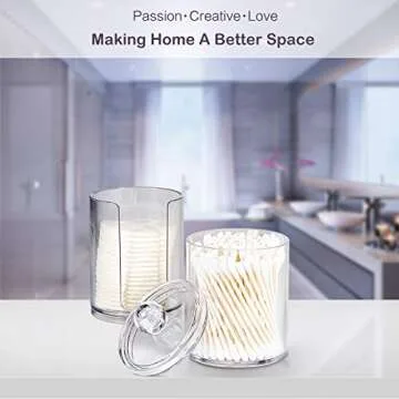 SheeChung Qtip Holder Dispenser Set - Apothecary Jars Bathroom Clear Plastic Acrylic for Cotton Balls,Cotton Swabs,Q-Tips,Cotton Rounds,Makeup Pads Storage Canister