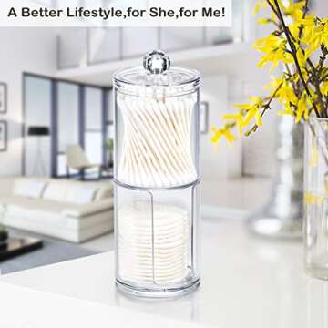 SheeChung Qtip Holder Dispenser Set - Apothecary Jars Bathroom Clear Plastic Acrylic for Cotton Balls,Cotton Swabs,Q-Tips,Cotton Rounds,Makeup Pads Storage Canister